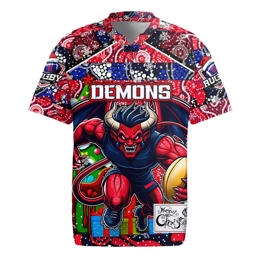 Custom Demons Rugby Merry Christmas Rugby Jersey Indigenous Australian Art