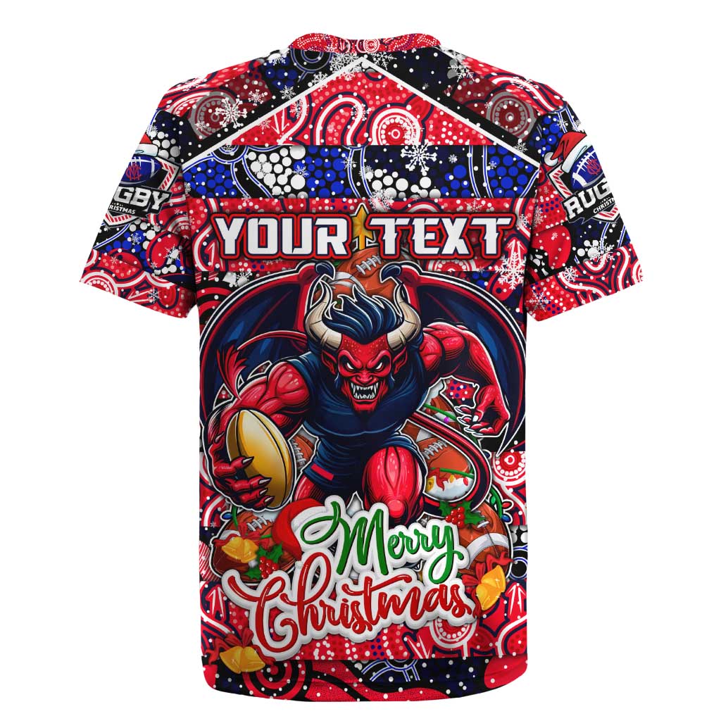 Custom Demons Rugby Merry Christmas Rugby Jersey Indigenous Australian Art