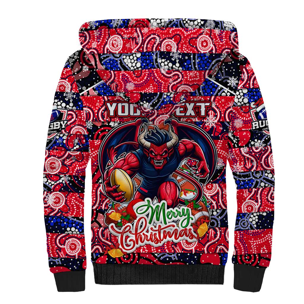 Custom Demons Rugby Merry Christmas Sherpa Hoodie Indigenous Australian Art