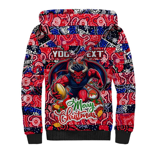 Custom Demons Rugby Merry Christmas Sherpa Hoodie Indigenous Australian Art