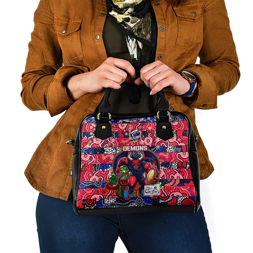 Demons Football Merry Christmas Shoulder Handbag Indigenous Australian Art