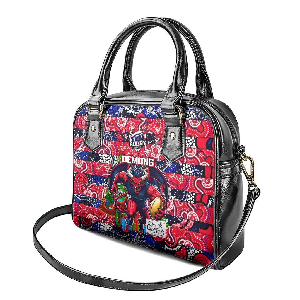 Demons Football Merry Christmas Shoulder Handbag Indigenous Australian Art