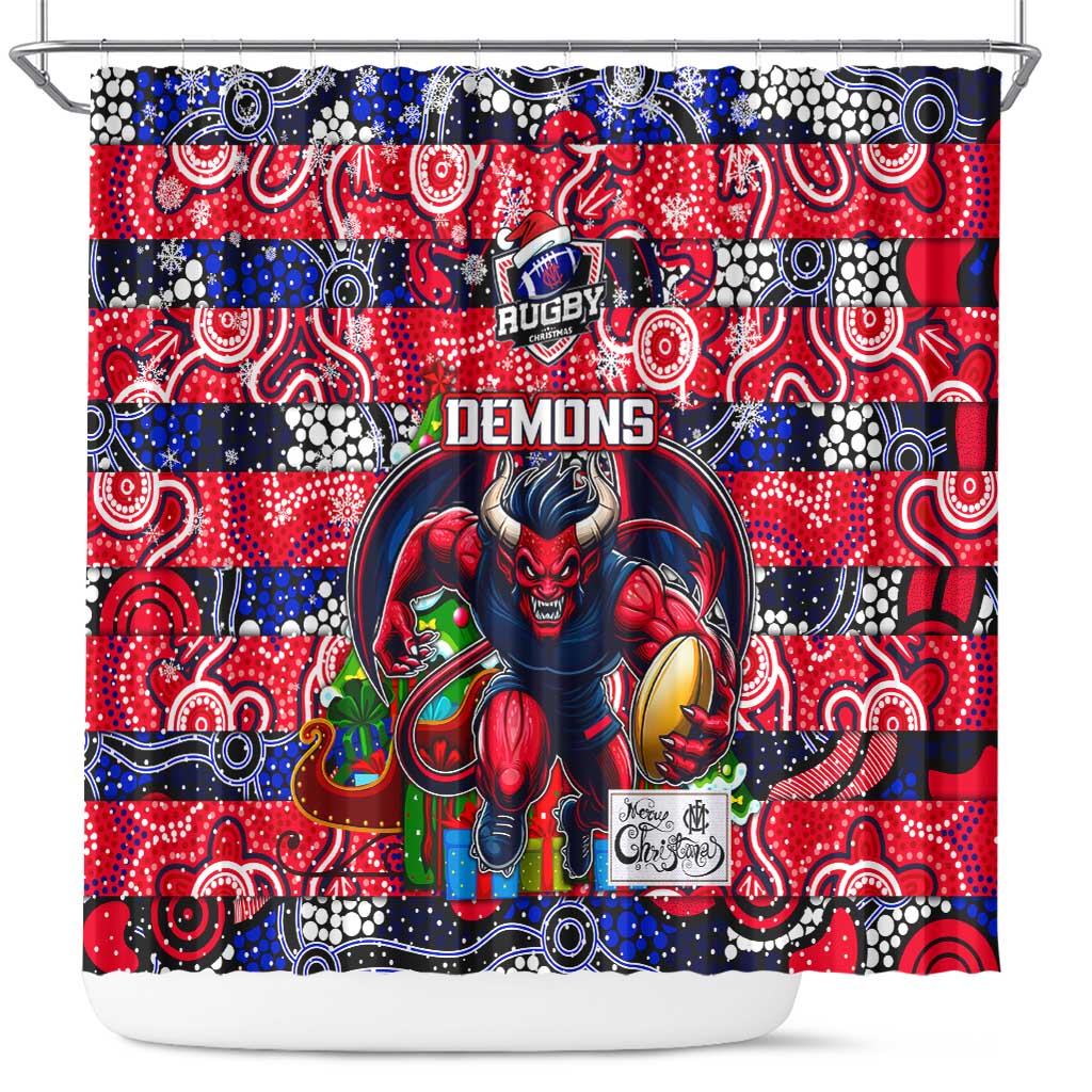 Demons Football Merry Christmas Shower Curtain Indigenous Australian Art