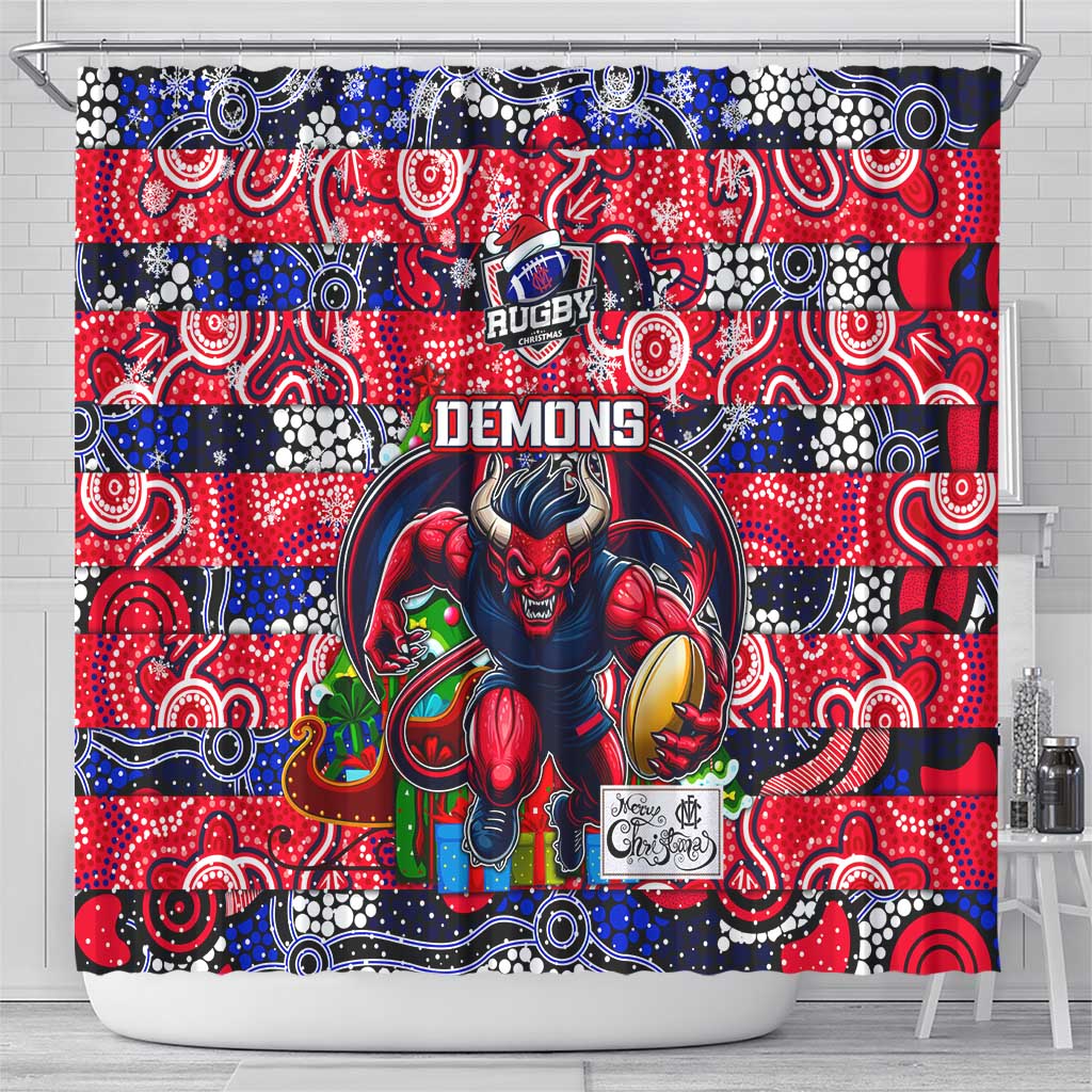Demons Football Merry Christmas Shower Curtain Indigenous Australian Art