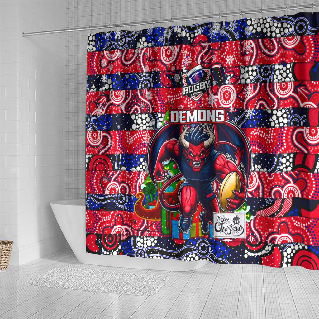 Demons Football Merry Christmas Shower Curtain Indigenous Australian Art