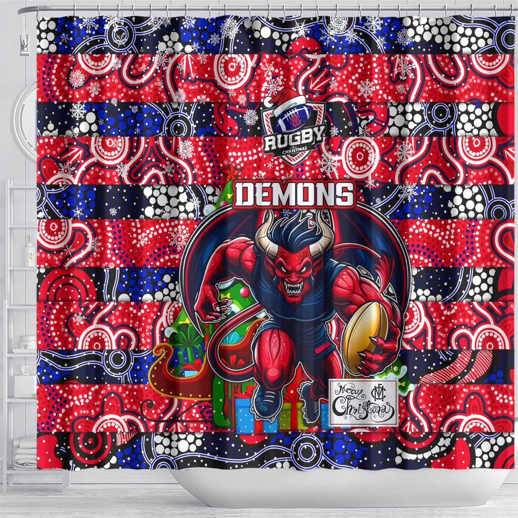 Demons Football Merry Christmas Shower Curtain Indigenous Australian Art