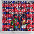 Demons Football Merry Christmas Shower Curtain Indigenous Australian Art