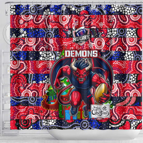 Demons Football Merry Christmas Shower Curtain Indigenous Australian Art