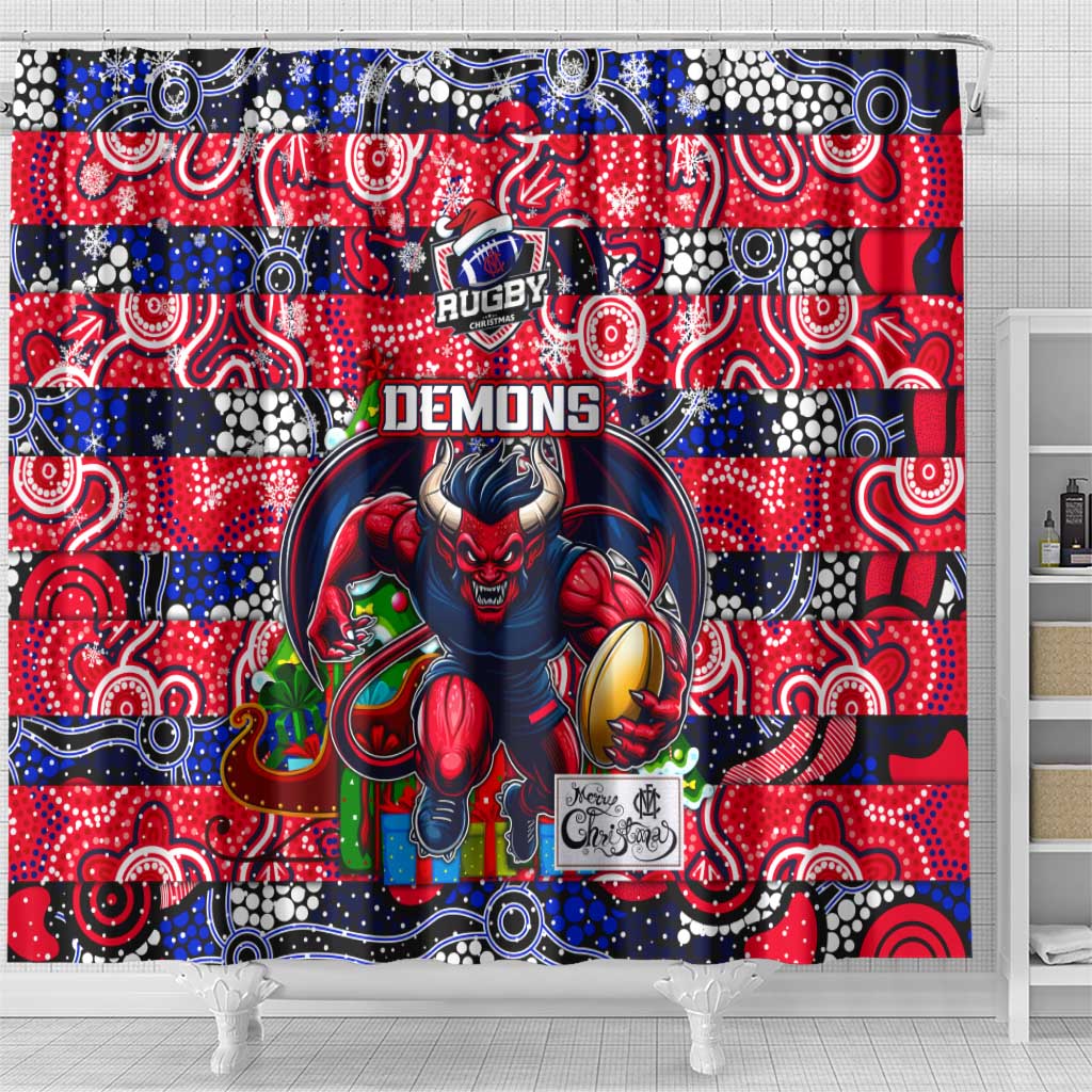 Demons Football Merry Christmas Shower Curtain Indigenous Australian Art