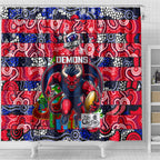Demons Football Merry Christmas Shower Curtain Indigenous Australian Art