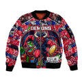 Custom Demons Rugby Merry Christmas Sleeve Zip Bomber Jacket Indigenous Australian Art