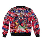 Custom Demons Rugby Merry Christmas Sleeve Zip Bomber Jacket Indigenous Australian Art
