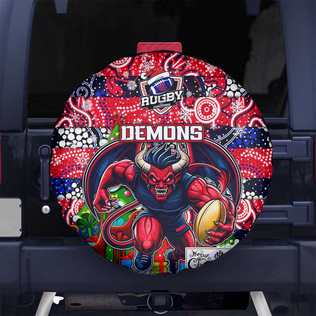 Demons Football Merry Christmas Spare Tire Cover Indigenous Australian Art