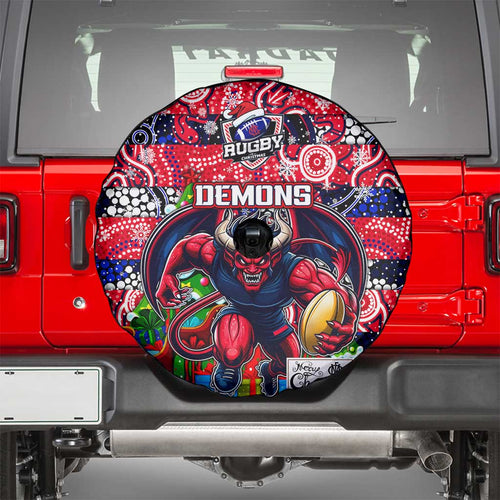 Demons Football Merry Christmas Spare Tire Cover Indigenous Australian Art