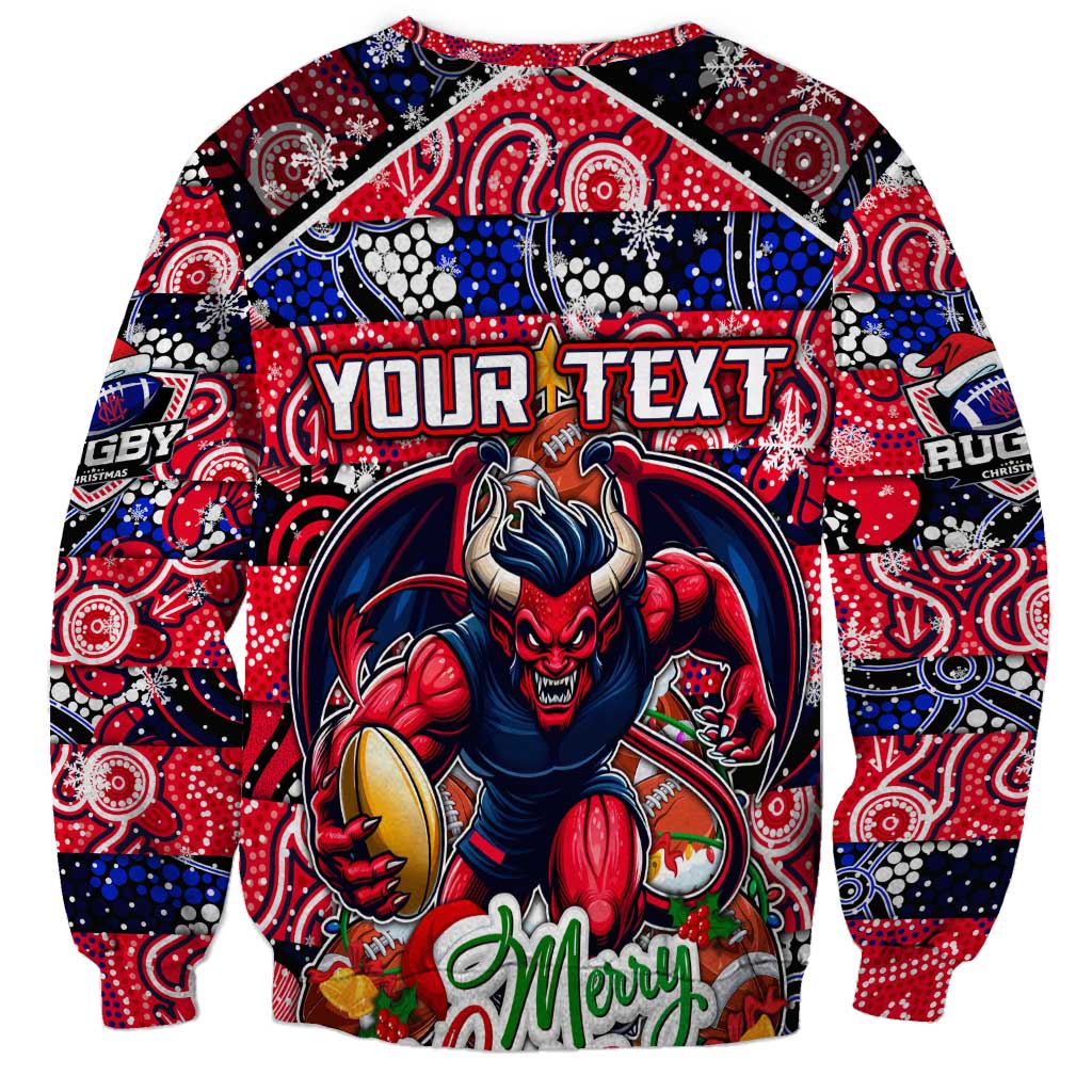 Custom Demons Rugby Merry Christmas Sweatshirt Indigenous Australian Art