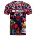 Custom Demons Rugby Merry Christmas T Shirt Indigenous Australian Art