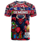 Custom Demons Rugby Merry Christmas T Shirt Indigenous Australian Art