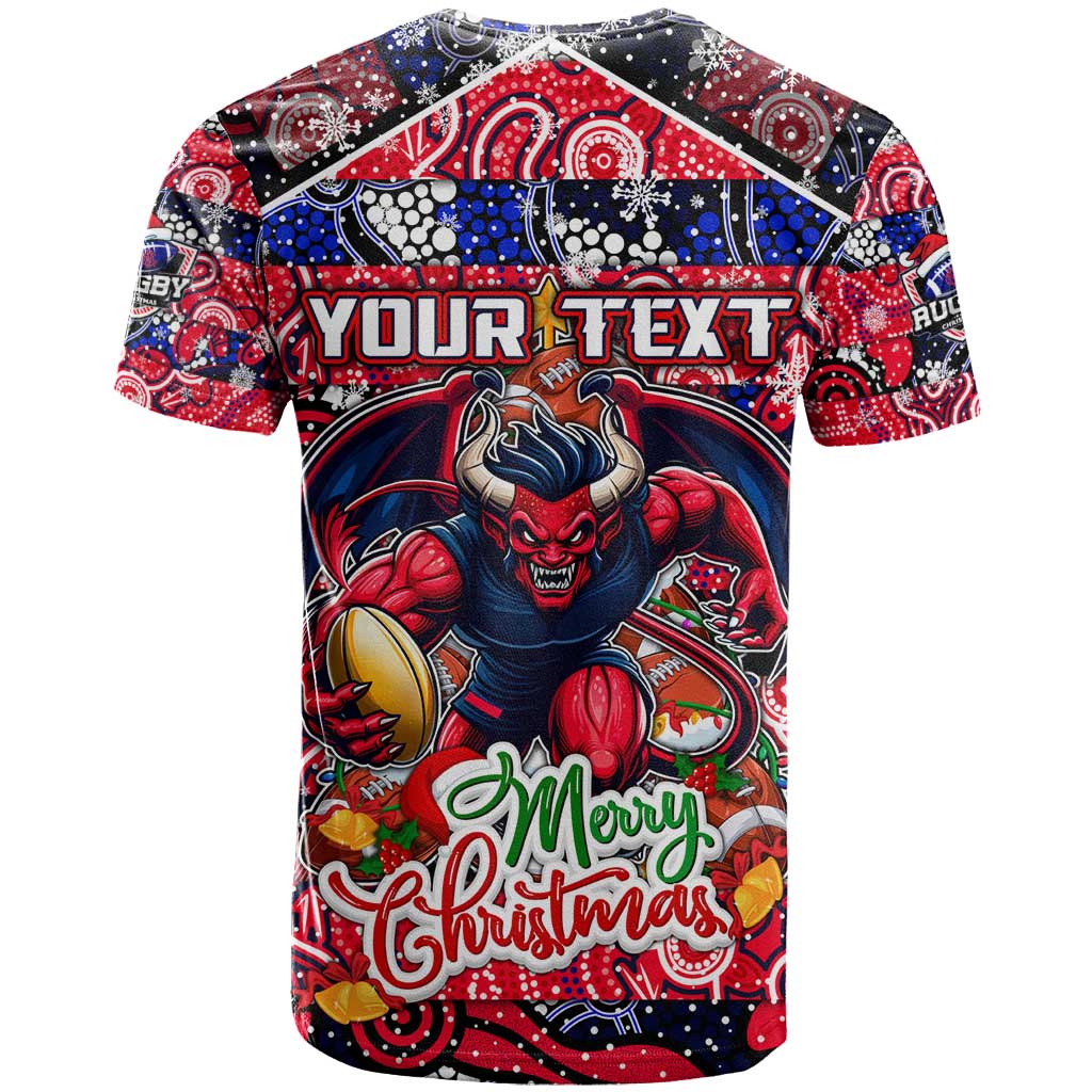 Custom Demons Rugby Merry Christmas T Shirt Indigenous Australian Art