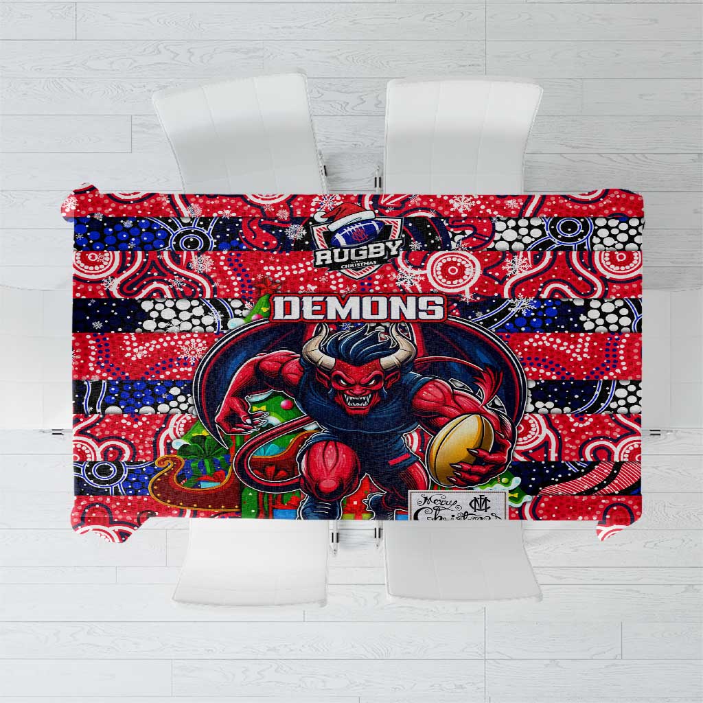 Demons Football Merry Christmas Tablecloth Indigenous Australian Art