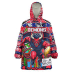 Custom Demons Rugby Merry Christmas Wearable Blanket Hoodie Indigenous Australian Art