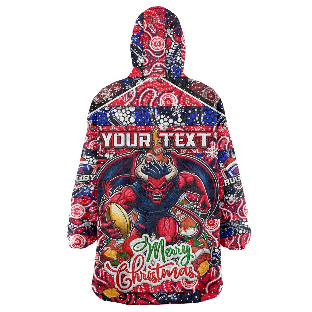Custom Demons Rugby Merry Christmas Wearable Blanket Hoodie Indigenous Australian Art