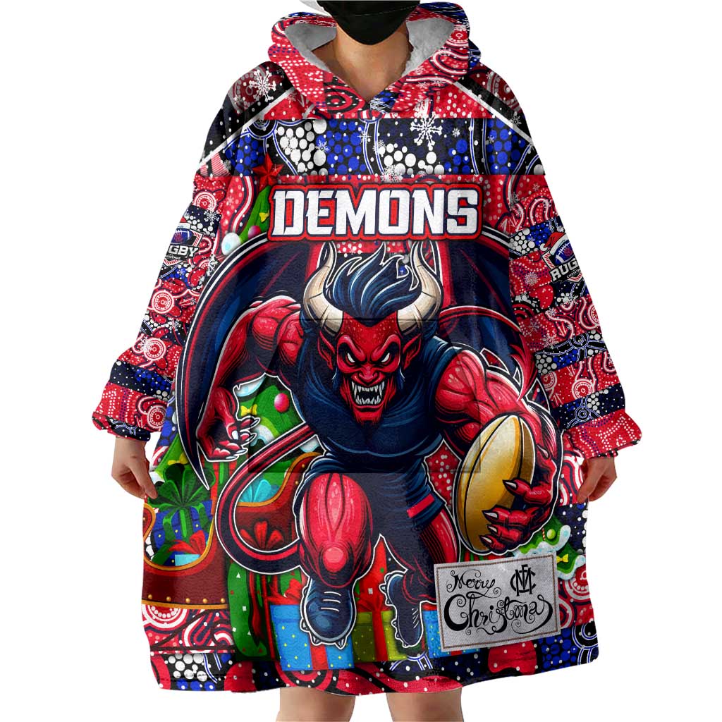 Custom Demons Rugby Merry Christmas Wearable Blanket Hoodie Indigenous Australian Art