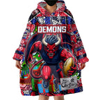 Custom Demons Rugby Merry Christmas Wearable Blanket Hoodie Indigenous Australian Art