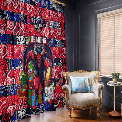 Demons Football Merry Christmas Window Curtain Indigenous Australian Art