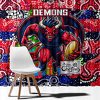 Demons Football Merry Christmas Window Curtain Indigenous Australian Art
