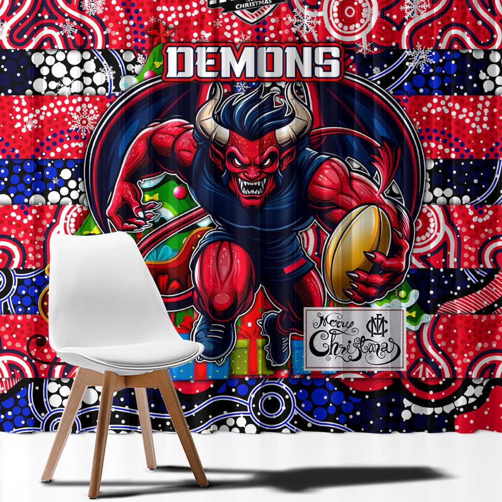 Demons Football Merry Christmas Window Curtain Indigenous Australian Art
