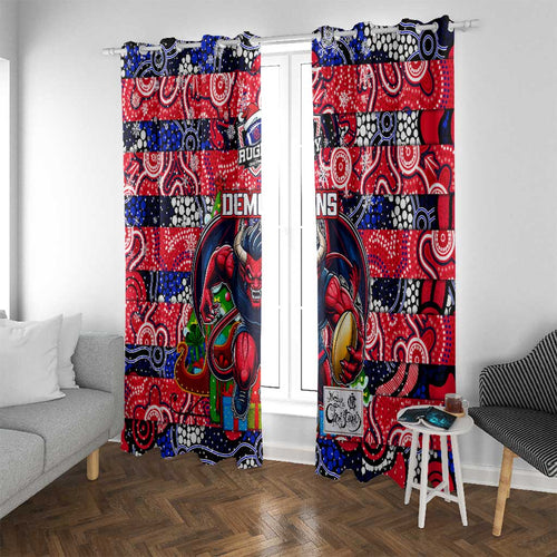 Demons Football Merry Christmas Window Curtain Indigenous Australian Art