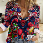Custom Demons Rugby Merry Christmas Women Casual Shirt Indigenous Australian Art