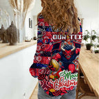 Custom Demons Rugby Merry Christmas Women Casual Shirt Indigenous Australian Art