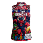 Custom Demons Rugby Merry Christmas Women Sleeveless Polo Shirt Indigenous Australian Art
