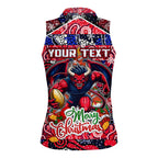 Custom Demons Rugby Merry Christmas Women Sleeveless Polo Shirt Indigenous Australian Art