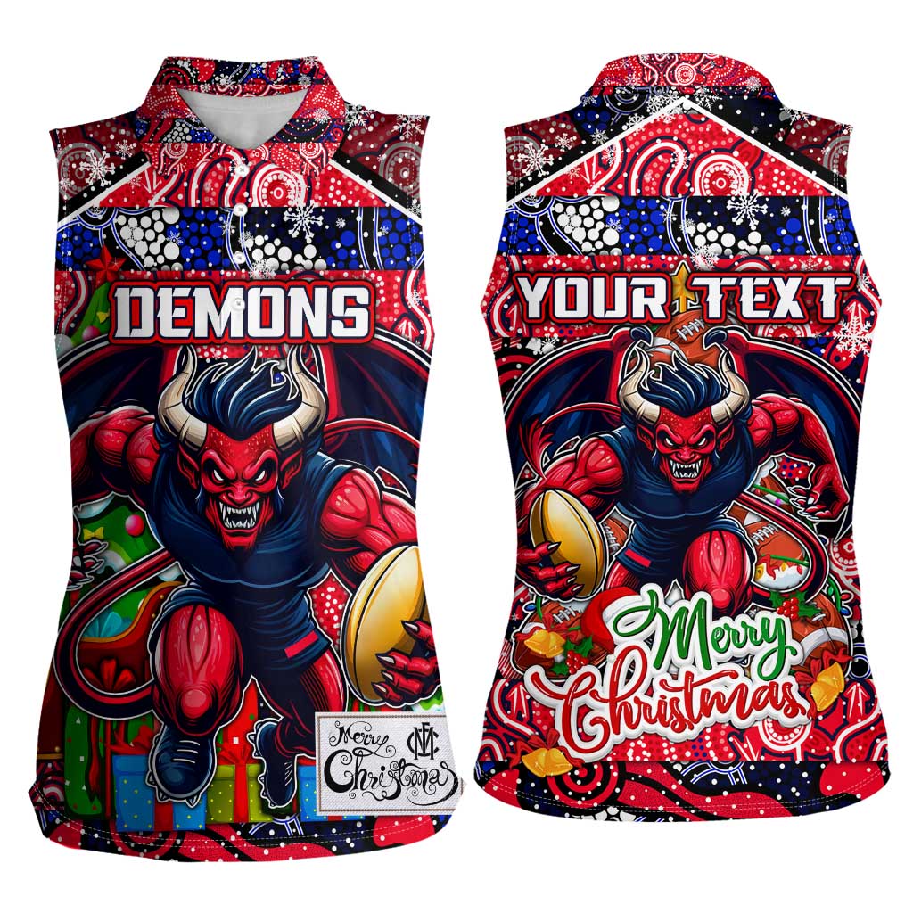Custom Demons Rugby Merry Christmas Women Sleeveless Polo Shirt Indigenous Australian Art