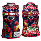 Custom Demons Rugby Merry Christmas Women Sleeveless Polo Shirt Indigenous Australian Art