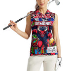 Custom Demons Rugby Merry Christmas Women Sleeveless Polo Shirt Indigenous Australian Art