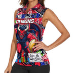 Custom Demons Rugby Merry Christmas Women Sleeveless Polo Shirt Indigenous Australian Art