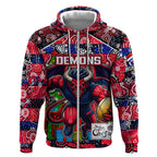 Custom Demons Rugby Merry Christmas Zip Hoodie Indigenous Australian Art