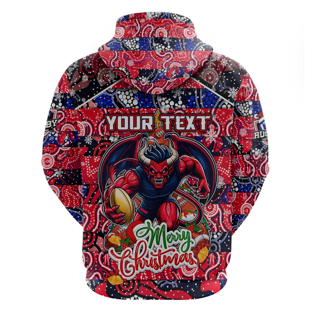 Custom Demons Rugby Merry Christmas Zip Hoodie Indigenous Australian Art