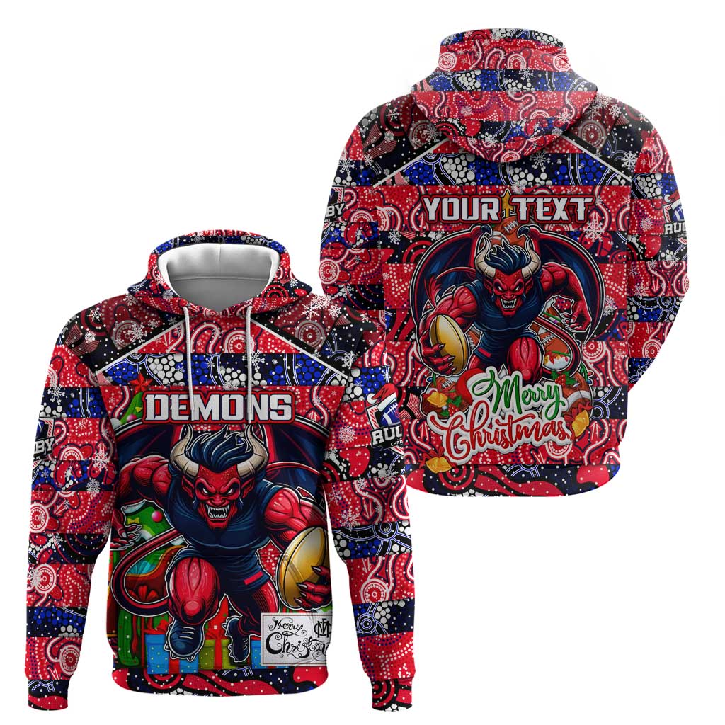 Custom Demons Rugby Merry Christmas Zip Hoodie Indigenous Australian Art