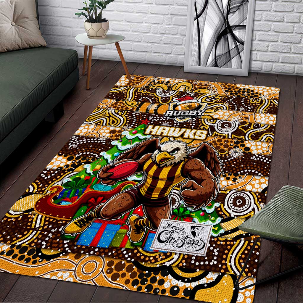 Hawks Football Merry Christmas Area Rug Indigenous Australian Art