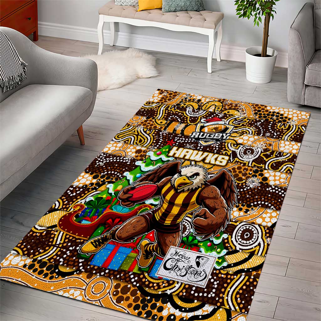 Hawks Football Merry Christmas Area Rug Indigenous Australian Art