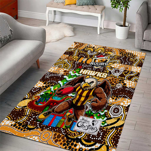 Hawks Football Merry Christmas Area Rug Indigenous Australian Art