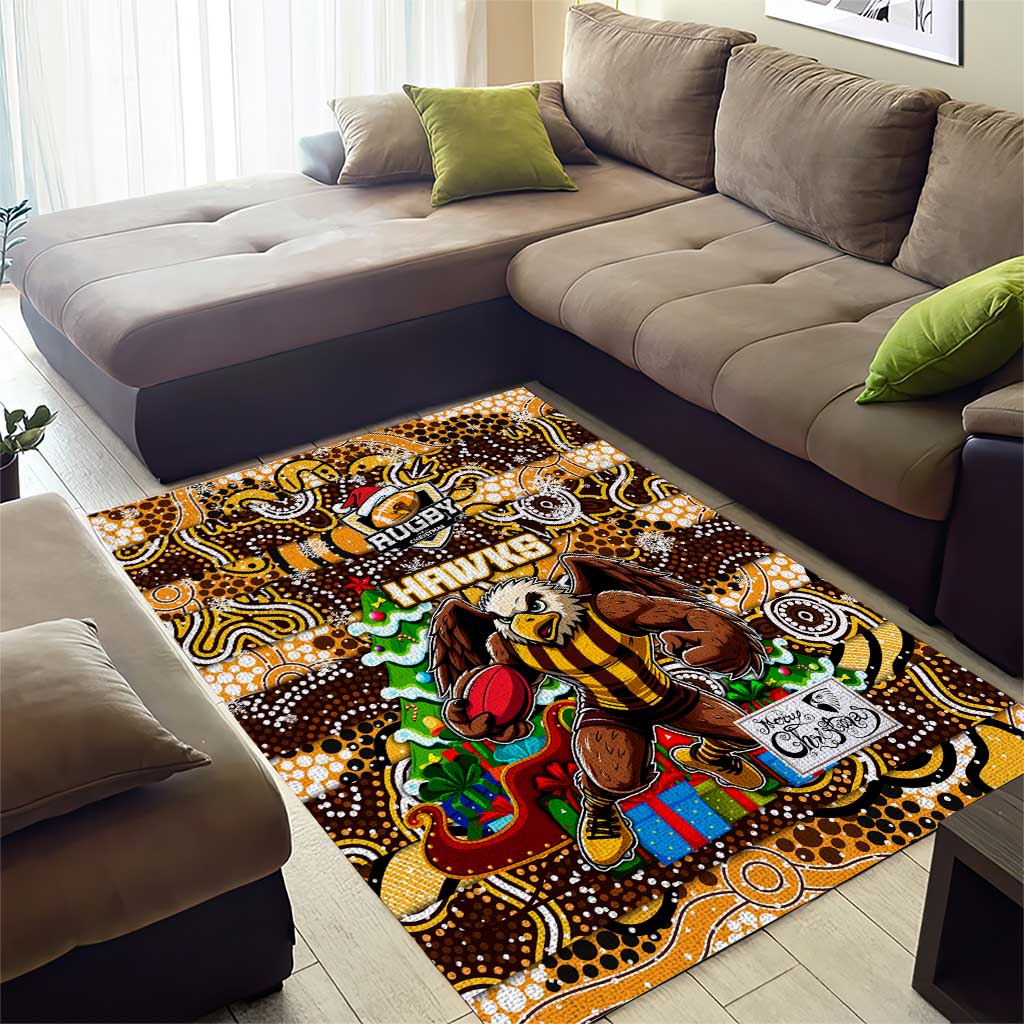 Hawks Football Merry Christmas Area Rug Indigenous Australian Art