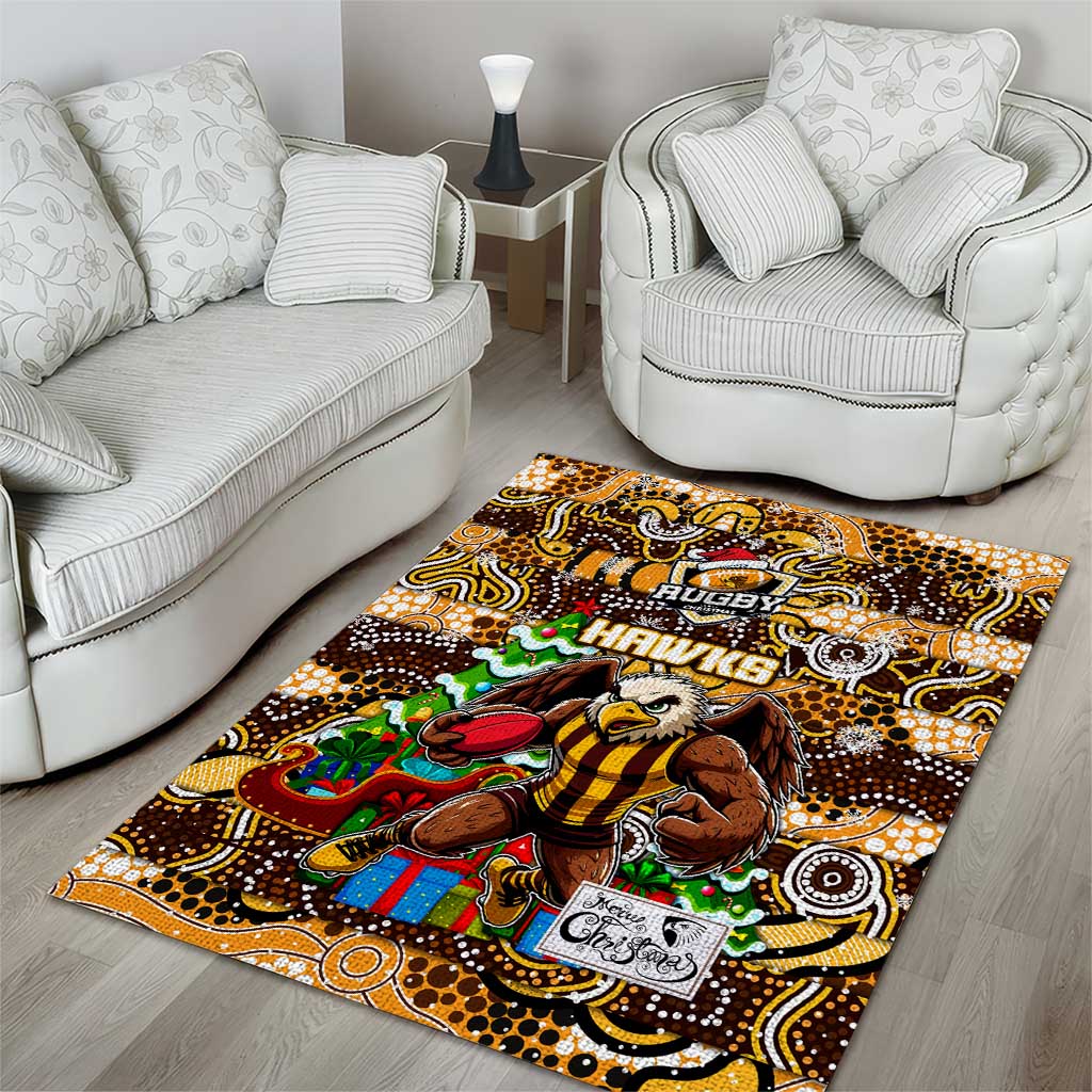 Hawks Football Merry Christmas Area Rug Indigenous Australian Art