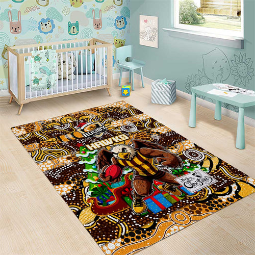 Hawks Football Merry Christmas Area Rug Indigenous Australian Art
