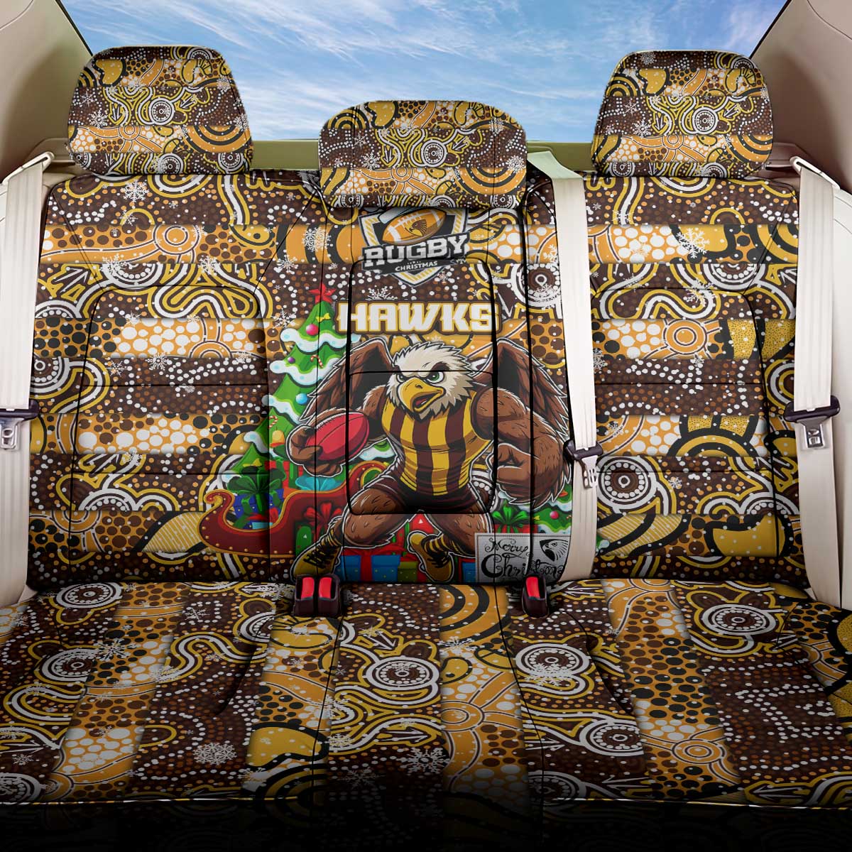 Hawks Football Merry Christmas Back Car Seat Cover Indigenous Australian Art