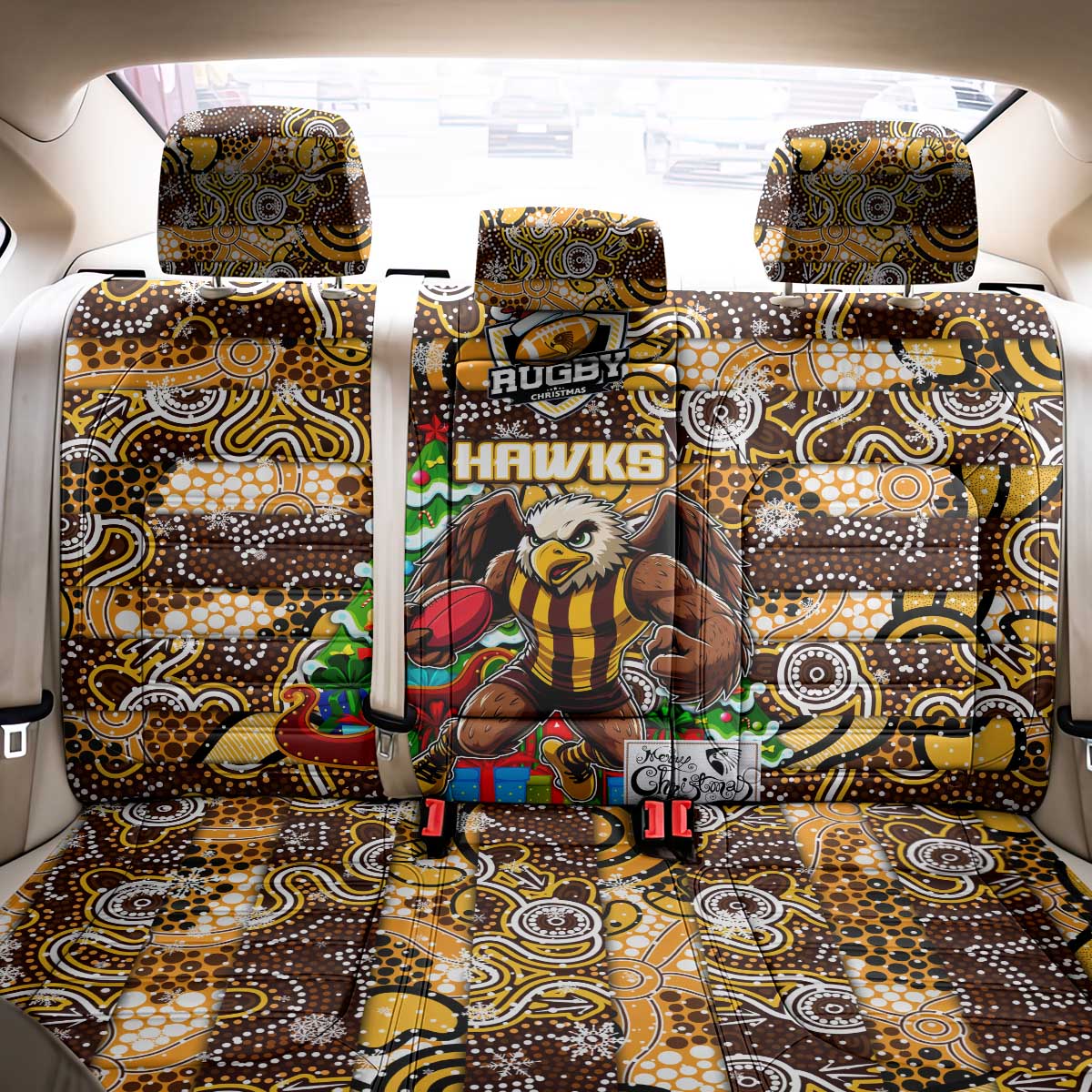 Hawks Football Merry Christmas Back Car Seat Cover Indigenous Australian Art